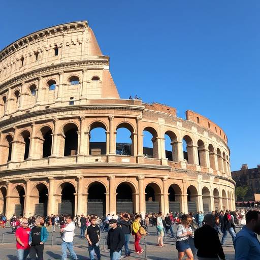 Il Colosseo di Roma con turisti che lo visitano