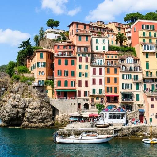 Paesaggio delle Cinque Terre con terrazzamenti e case colorate, simbolo del turismo sostenibile.