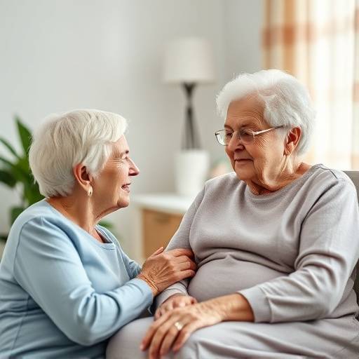 Un'anziana signora che riceve assistenza domiciliare da un operatore sanitario, simbolo dell'invecchiamento della popolazione e della necessit&agrave; di servizi di assistenza