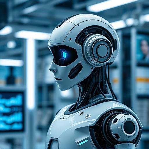 Un robot umanoide che interagisce con un ricercatore in un laboratorio di intelligenza artificiale.